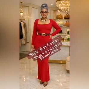 Elegant Red Long Sleeve Dress Size Medium